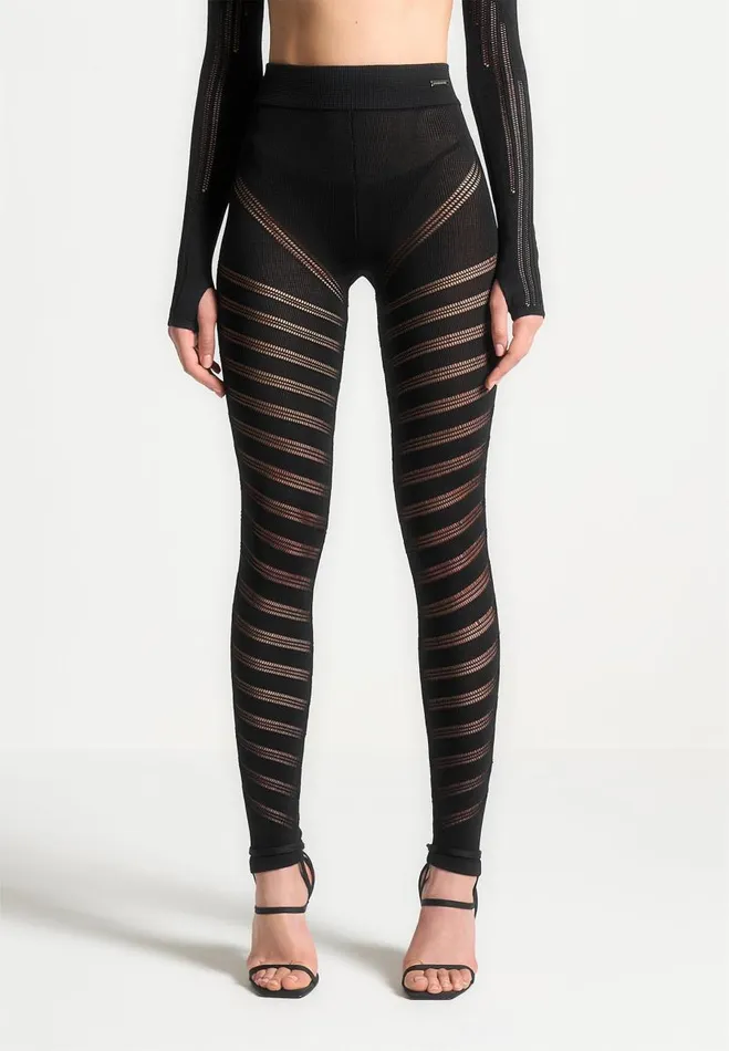 Manire De Voir Matching Sets Manire De Voir Woman High Waisted Knitted Spiral Contour Leggings 8211 Black