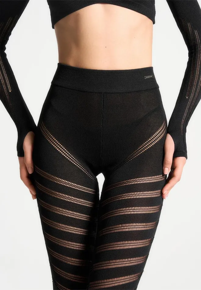 Manire De Voir Matching Sets Manire De Voir Woman High Waisted Knitted Spiral Contour Leggings 8211 Black