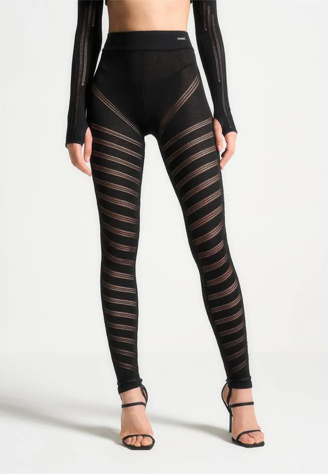 Manire De Voir Matching Sets Manire De Voir Woman High Waisted Knitted Spiral Contour Leggings 8211 Black