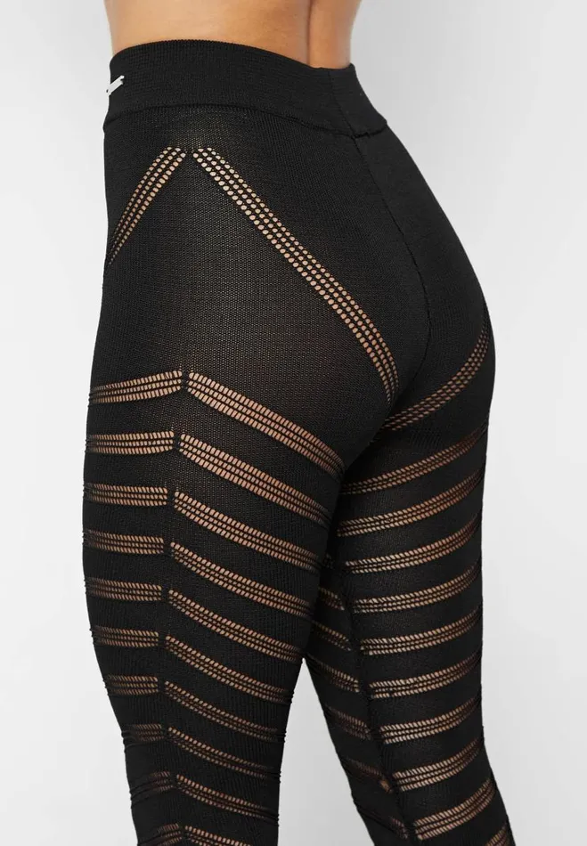 Manire De Voir Matching Sets Manire De Voir Woman High Waisted Knitted Spiral Contour Leggings 8211 Black