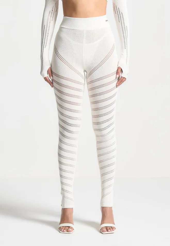 Manire De Voir Matching Sets Manire De Voir Woman High Waisted Knitted Spiral Contour Leggings 8211 White