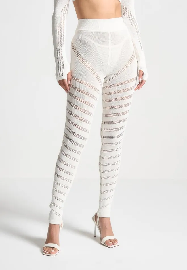 Manire De Voir Matching Sets Manire De Voir Woman High Waisted Knitted Spiral Contour Leggings 8211 White