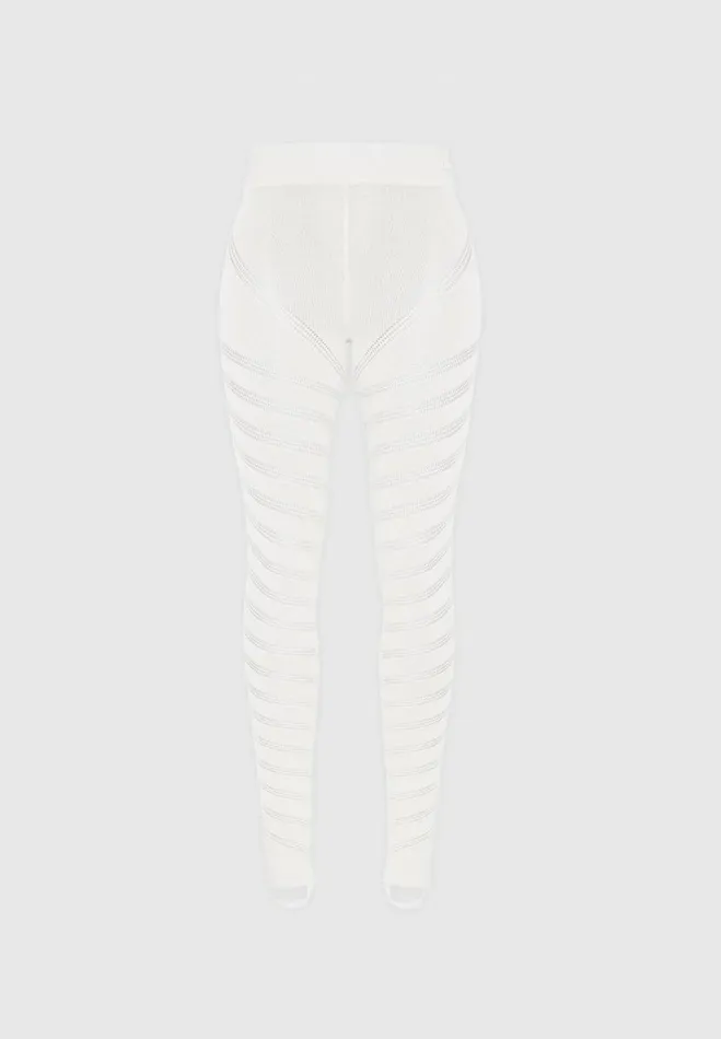 Manire De Voir Matching Sets Manire De Voir Woman High Waisted Knitted Spiral Contour Leggings 8211 White