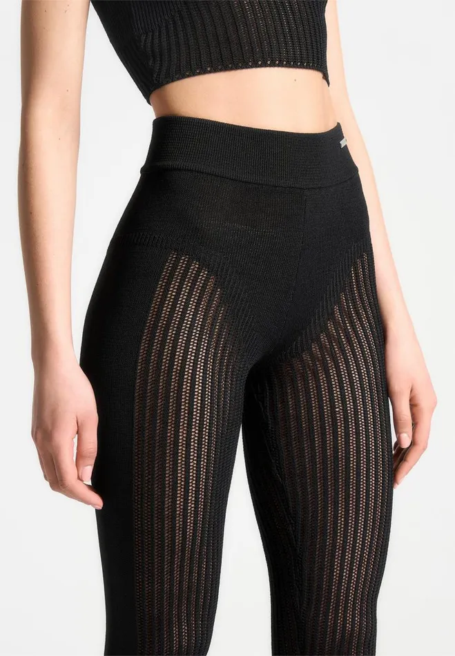 Manire De Voir Matching Sets Manire De Voir Woman Knitted High Waisted Leggings 8211 Black