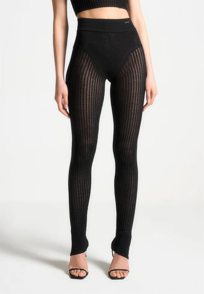 Manire De Voir Matching Sets Manire De Voir Woman Knitted High Waisted Leggings 8211 Black