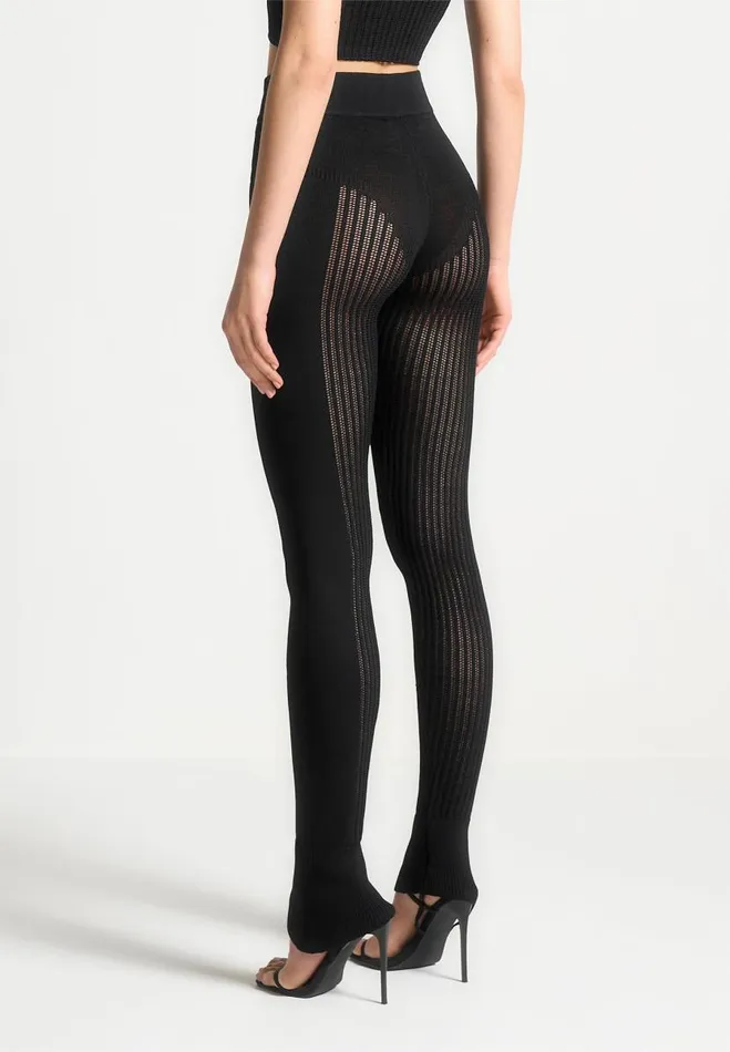 Manire De Voir Matching Sets Manire De Voir Woman Knitted High Waisted Leggings 8211 Black