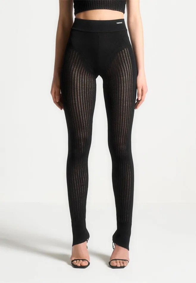 Manire De Voir Matching Sets Manire De Voir Woman Knitted High Waisted Leggings 8211 Black