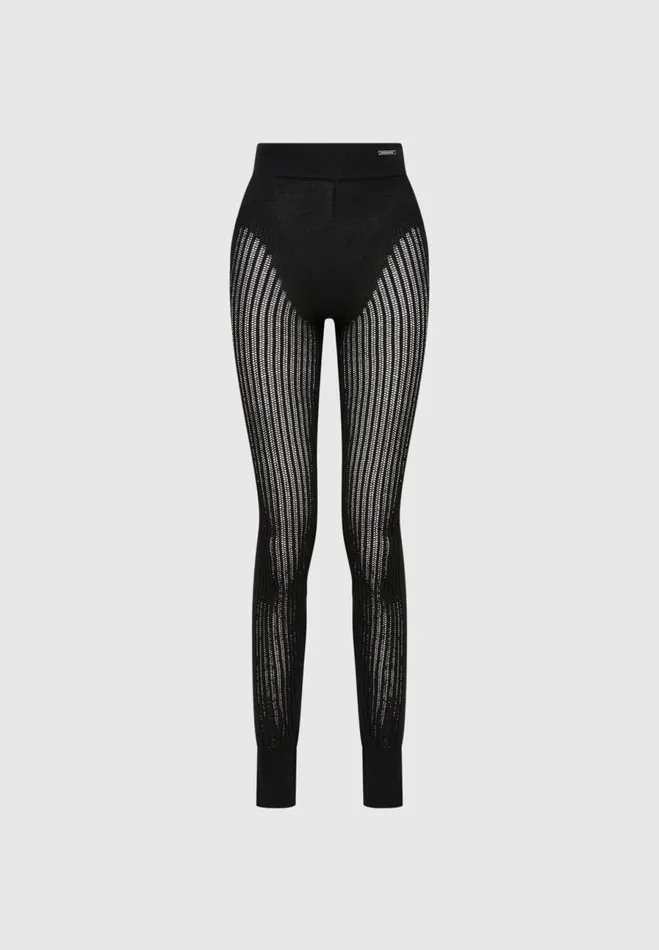 Manire De Voir Matching Sets Manire De Voir Woman Knitted High Waisted Leggings 8211 Black