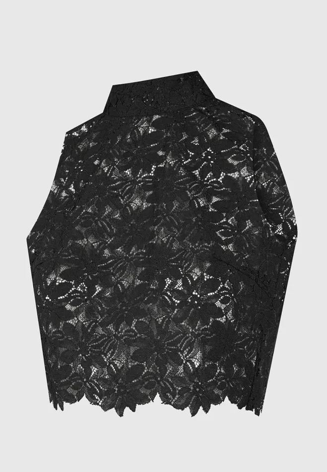 Manire De Voir Matching Sets Manire De Voir Woman Lace Open Back Top 8211 Black