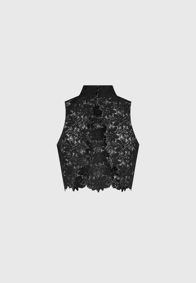 Manire De Voir Matching Sets Manire De Voir Woman Lace Open Back Top 8211 Black