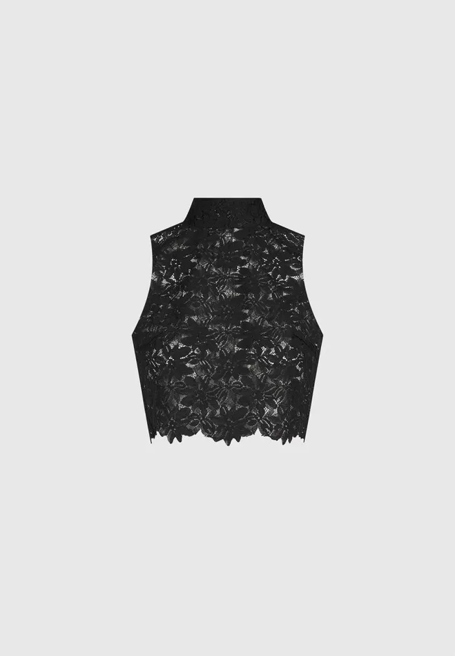 Manire De Voir Matching Sets Manire De Voir Woman Lace Open Back Top 8211 Black