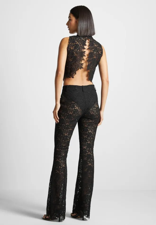Manire De Voir Matching Sets Manire De Voir Woman Lace Open Back Top 8211 Black