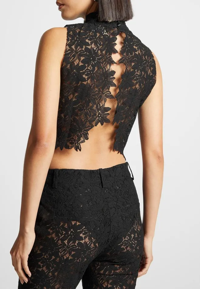 Manire De Voir Matching Sets Manire De Voir Woman Lace Open Back Top 8211 Black