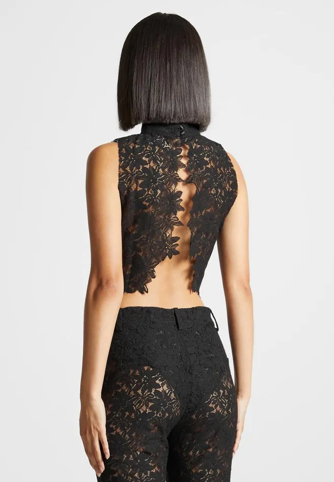 Manire De Voir Matching Sets Manire De Voir Woman Lace Open Back Top 8211 Black
