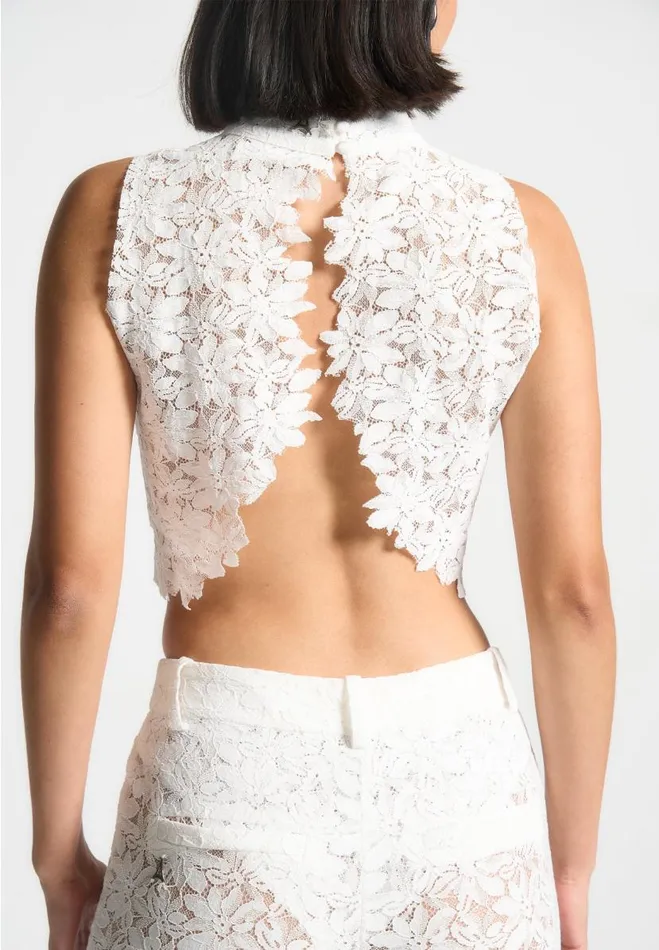 Manire De Voir Matching Sets Manire De Voir Woman Lace Open Back Top 8211 White