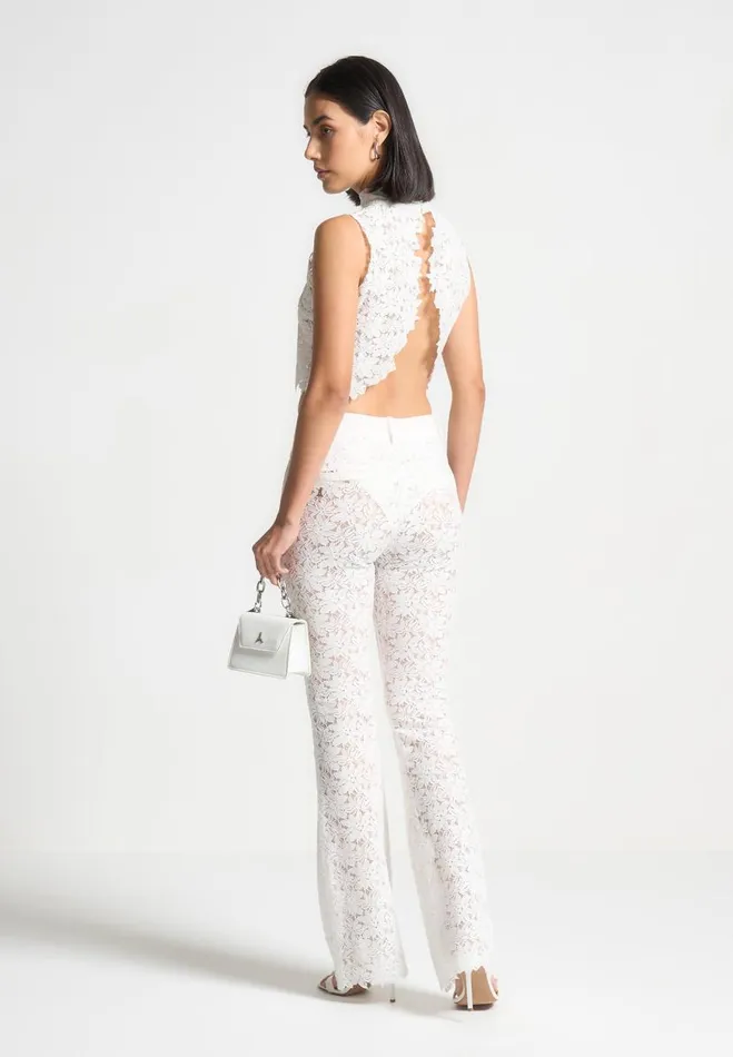 Manire De Voir Matching Sets Manire De Voir Woman Lace Open Back Top 8211 White