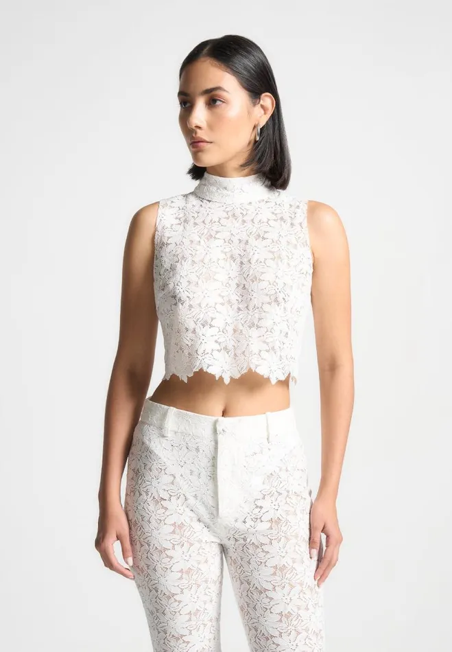 Manire De Voir Matching Sets Manire De Voir Woman Lace Open Back Top 8211 White