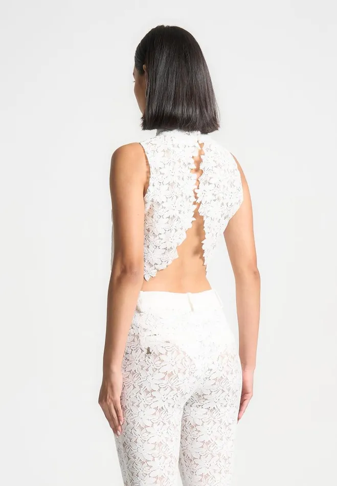 Manire De Voir Matching Sets Manire De Voir Woman Lace Open Back Top 8211 White