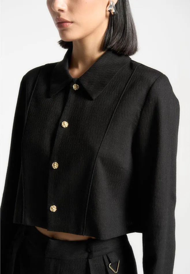 Manire De Voir Matching Sets Manire De Voir Woman Linen Pintuck Cropped Shirt 8211 Black