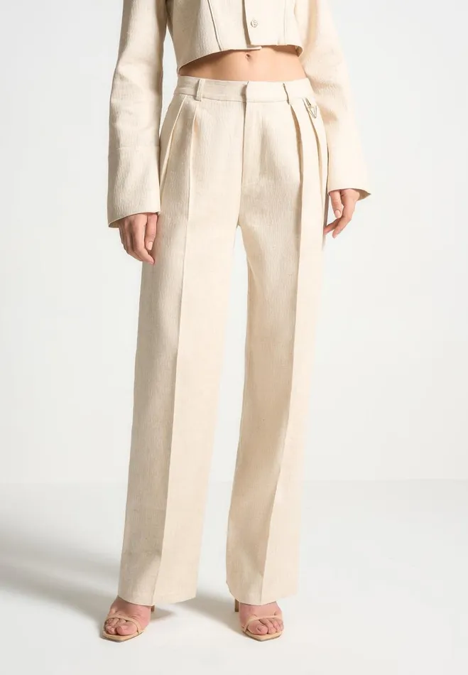 Manire De Voir Matching Sets Manire De Voir Woman Linen Twin Pleat Trousers 8211 Natural Manire De Voir Matching Sets Manire De Voir Woman Linen Twin Pleat Trousers 8211 Natural