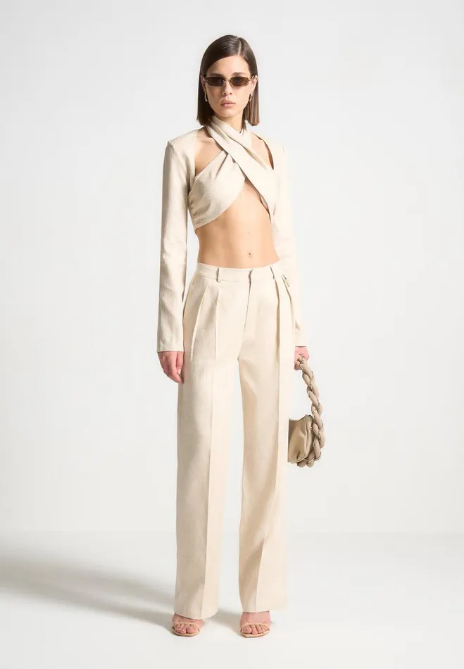 Manire De Voir Matching Sets Manire De Voir Woman Linen Twin Pleat Trousers 8211 Natural