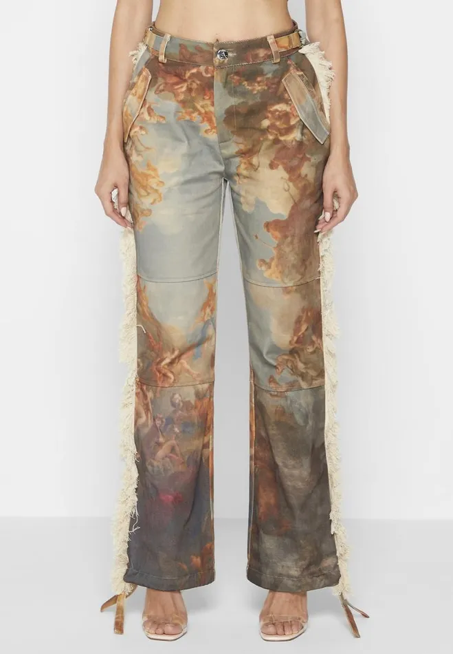 Manire De Voir Matching Sets Manire De Voir Woman Mid Rise Art Cargo Pants With Tassels 8211 Multi Manire De Voir Matching Sets Manire De Voir Woman Mid Rise Art Cargo Pants With Tassels 8211 Multi