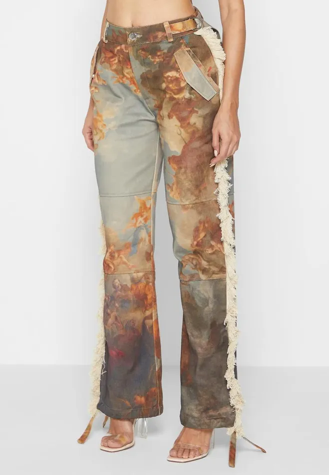 Manire De Voir Matching Sets Manire De Voir Woman Mid Rise Art Cargo Pants With Tassels 8211 Multi