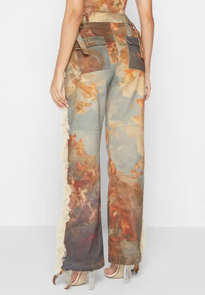 Manire De Voir Matching Sets Manire De Voir Woman Mid Rise Art Cargo Pants With Tassels 8211 Multi