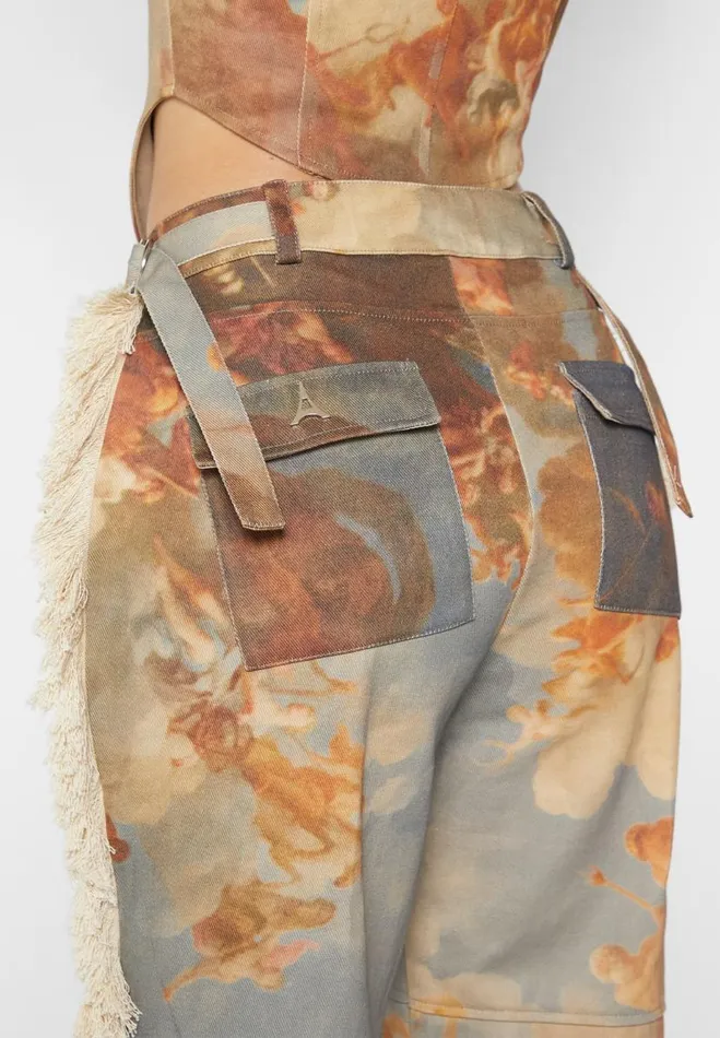 Manire De Voir Matching Sets Manire De Voir Woman Mid Rise Art Cargo Pants With Tassels 8211 Multi