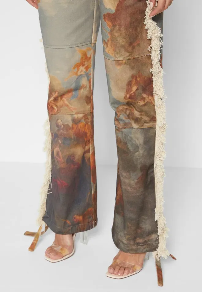Manire De Voir Matching Sets Manire De Voir Woman Mid Rise Art Cargo Pants With Tassels 8211 Multi