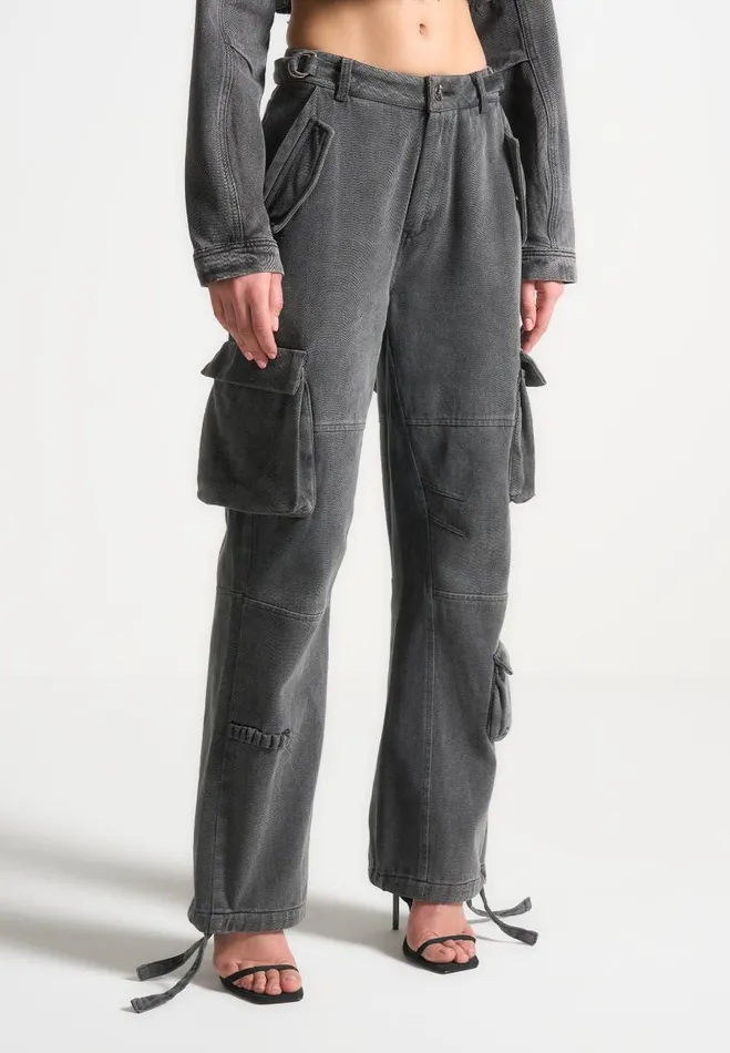 Manire De Voir Matching Sets Manire De Voir Woman Mid Rise Cargo Pants 8211 Washed Grey