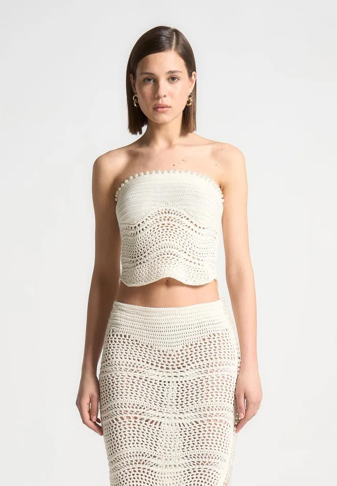 Manire De Voir Matching Sets Manire De Voir Woman Pearl Applique Crochet Bandeau Top 8211 Cream Manire De Voir Matching Sets Manire De Voir Woman Pearl Applique Crochet Bandeau Top 8211 Cream