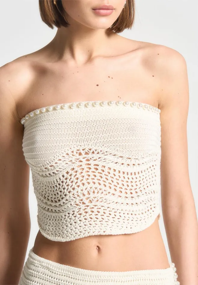 Manire De Voir Matching Sets Manire De Voir Woman Pearl Applique Crochet Bandeau Top 8211 Cream