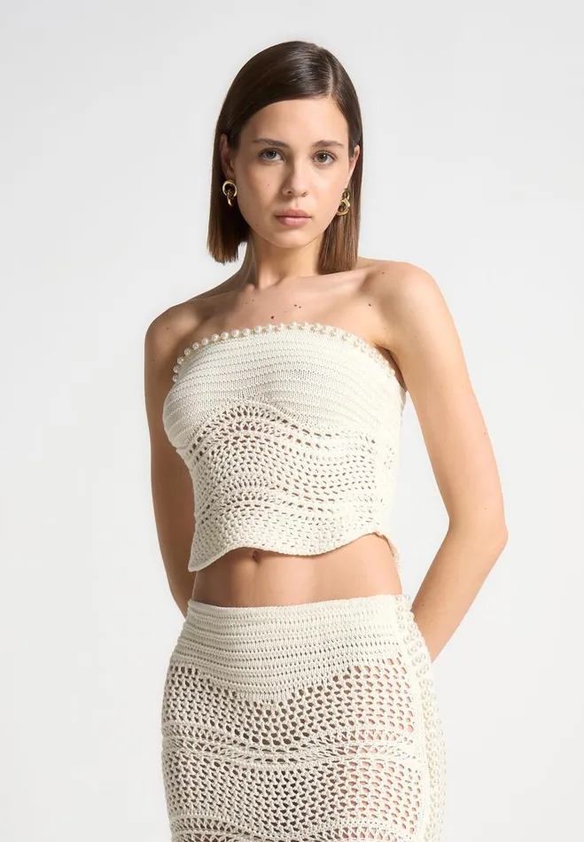 Manire De Voir Matching Sets Manire De Voir Woman Pearl Applique Crochet Bandeau Top 8211 Cream