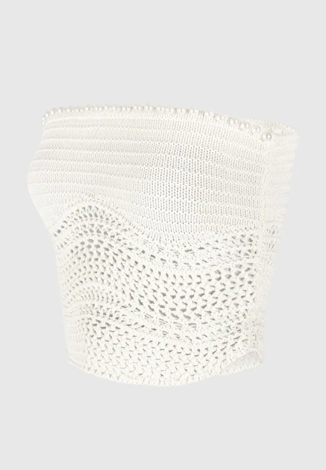Manire De Voir Matching Sets Manire De Voir Woman Pearl Applique Crochet Bandeau Top 8211 Cream