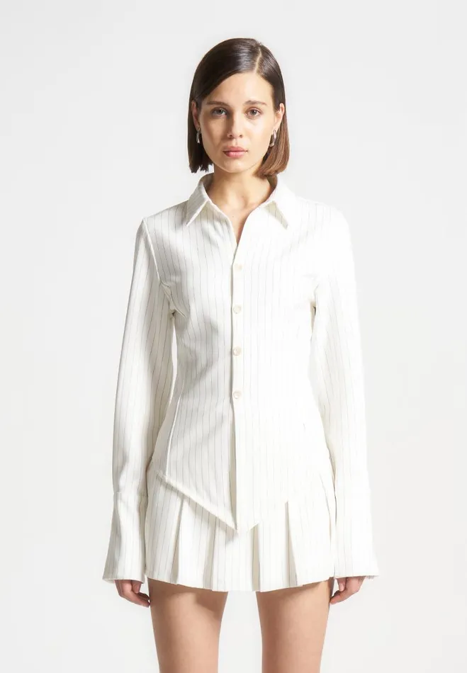 Manire De Voir Matching Sets Manire De Voir Woman Pinstripe Angled Shirt 8211 White Manire De Voir Matching Sets Manire De Voir Woman Pinstripe Angled Shirt 8211 White