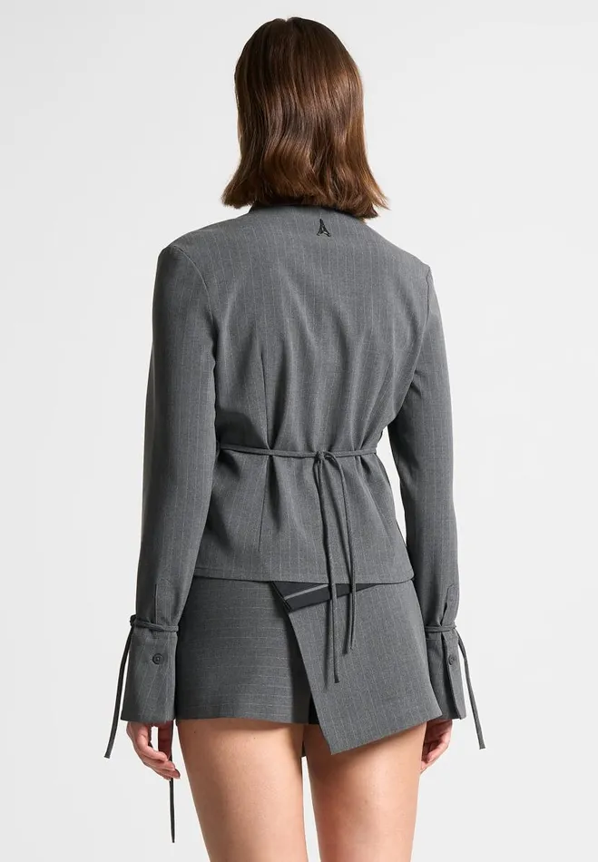 Manire De Voir Matching Sets Manire De Voir Woman Pinstripe Cinch Tailored Shirt With Ties 8211 Grey