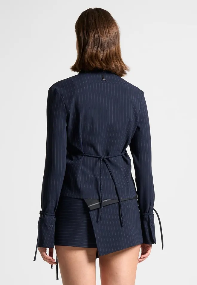 Manire De Voir Matching Sets Manire De Voir Woman Pinstripe Cinch Tailored Shirt With Ties 8211 Navy