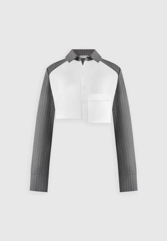 Manire De Voir Matching Sets Manire De Voir Woman Pinstripe Contrast Cropped Shirt 8211 Grey
