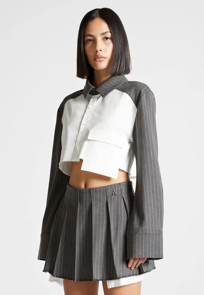 Manire De Voir Matching Sets Manire De Voir Woman Pinstripe Contrast Cropped Shirt 8211 Grey