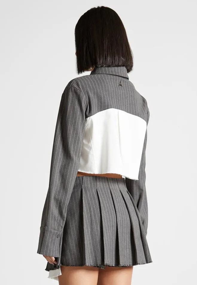 Manire De Voir Matching Sets Manire De Voir Woman Pinstripe Contrast Cropped Shirt 8211 Grey
