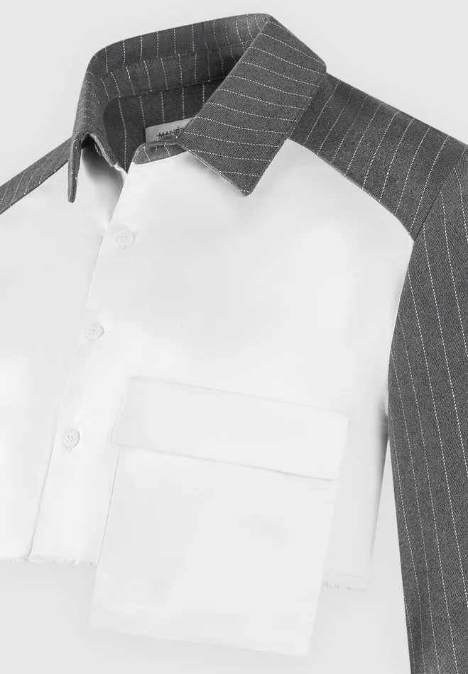Manire De Voir Matching Sets Manire De Voir Woman Pinstripe Contrast Cropped Shirt 8211 Grey
