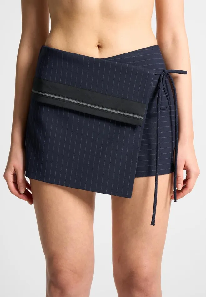 Manire De Voir Matching Sets Manire De Voir Woman Pinstripe Tailored Mini Skort With Tie 8211 Navy Manire De Voir Matching Sets Manire De Voir Woman Pinstripe Tailored Mini Skort With Tie 8211 Navy