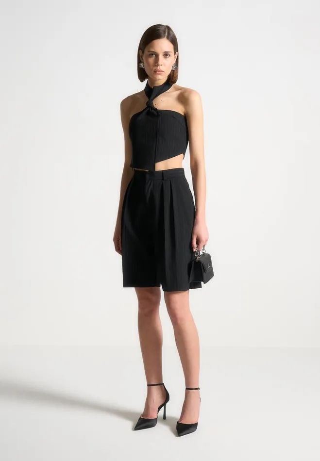 Manire De Voir Matching Sets Manire De Voir Woman Pinstripe Tie Knot Halter Top 8211 Black