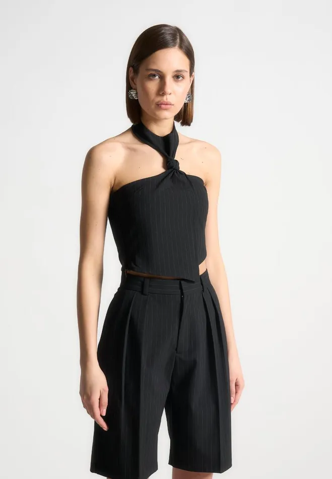 Manire De Voir Matching Sets Manire De Voir Woman Pinstripe Tie Knot Halter Top 8211 Black
