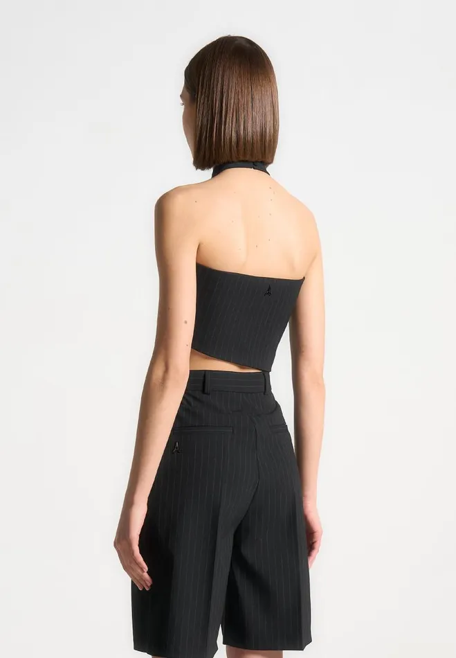 Manire De Voir Matching Sets Manire De Voir Woman Pinstripe Tie Knot Halter Top 8211 Black