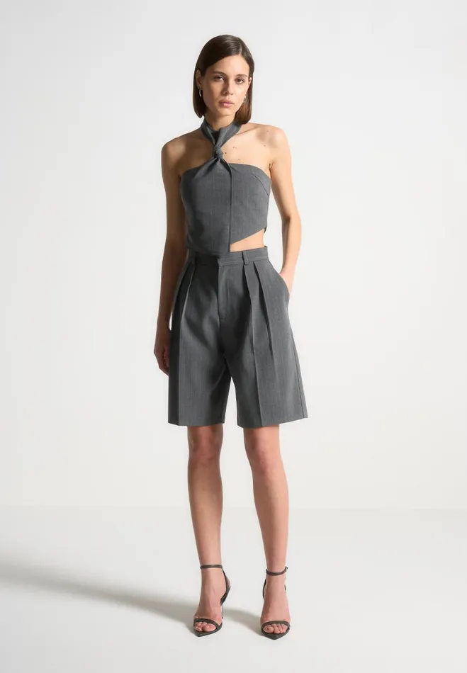 Manire De Voir Matching Sets Manire De Voir Woman Pinstripe Tie Knot Halter Top 8211 Grey