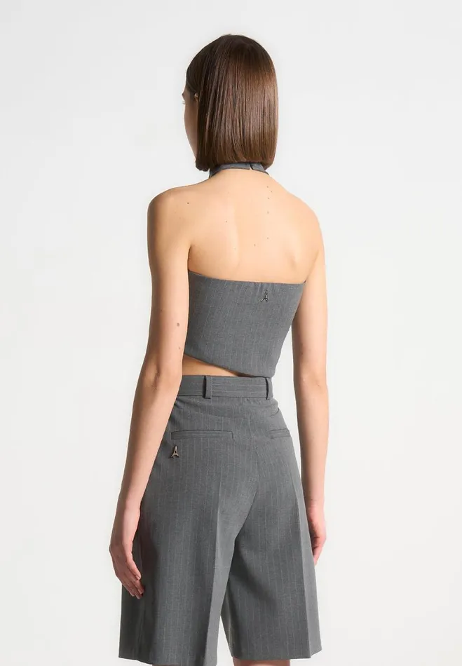 Manire De Voir Matching Sets Manire De Voir Woman Pinstripe Tie Knot Halter Top 8211 Grey