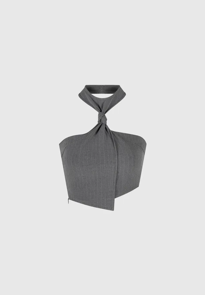 Manire De Voir Matching Sets Manire De Voir Woman Pinstripe Tie Knot Halter Top 8211 Grey