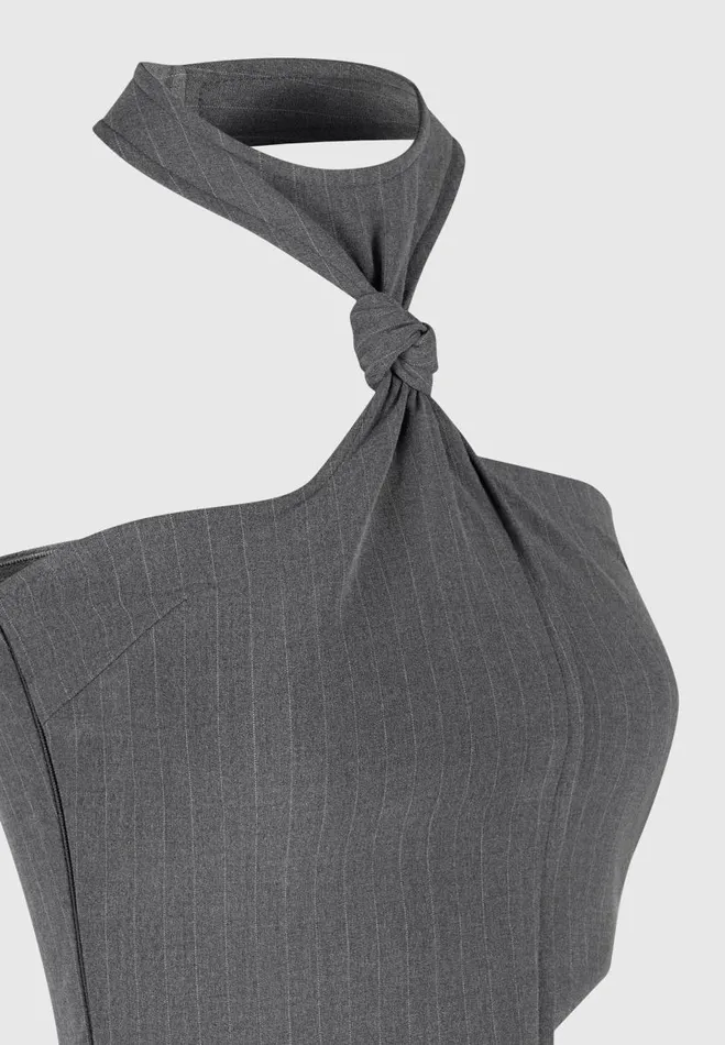 Manire De Voir Matching Sets Manire De Voir Woman Pinstripe Tie Knot Halter Top 8211 Grey